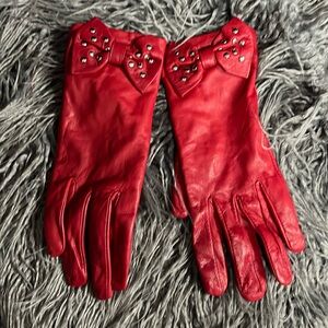 Michael Kors Red Bow Studded Leather Driving Gloves Womens Size 7.5